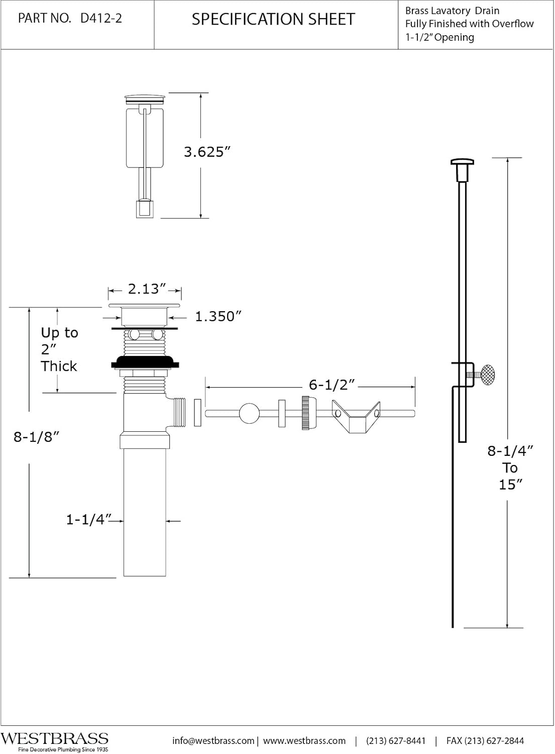 Westbrass R412-2-26 Pop-Up Lavatory Bathroom Sink Drain Assembly with Overflow Holes, Polished Chrome