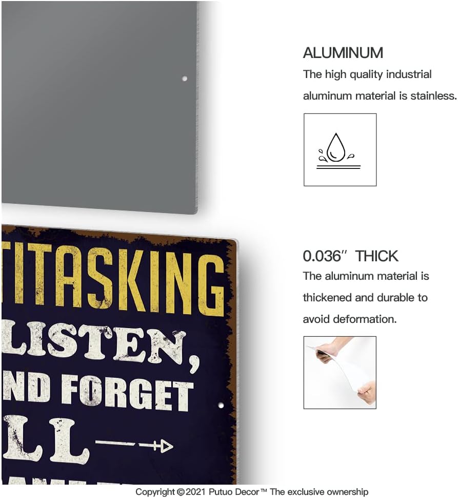 Putuo Decor Funny Sarcastic Signs For Man Cave Decor, I'm Multitasking I Can Listen Ignore And Forget All At The Same Time Retro Garage Metal Tin Sign, Funny Signs With Saying For Bar Bathroom - Image 3