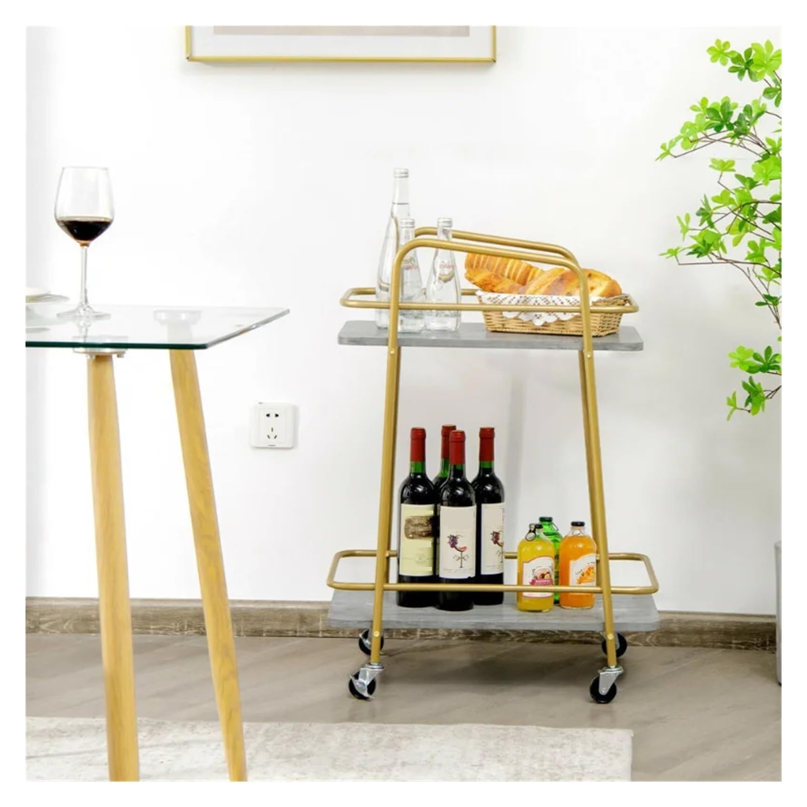Chariot de Rangement Carro de Servicio Carro utilitario con Ruedas Estante de Cocina rodante con asa Dorado Chariot de Rangement