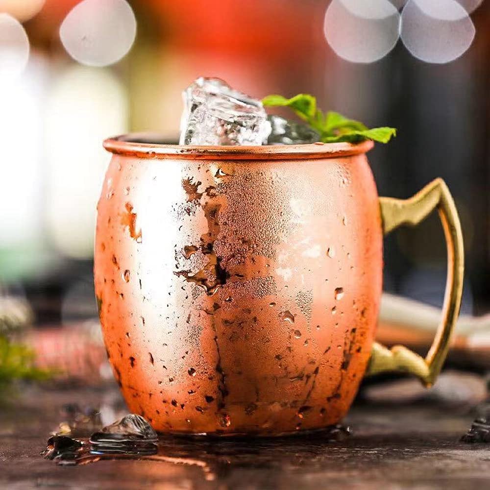 Set 2 Tazze Moscow Mule In Rame Puro 100% - 473 Ml - Fatte A Mano, Regalo Elegante Per Cocktail