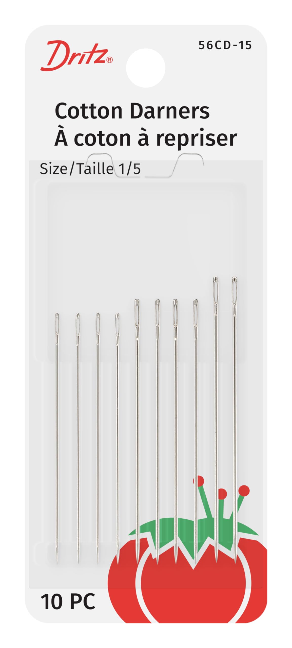Dritz Nickel Size 1/5 Cotton Darners Hand Needles, Sharp Points, Long Eyes, 10-Count,