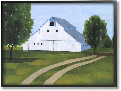 Stupell Industries Farmland Fields and Barn - Pintura de paisaje blanco y verde, diseñada por Grace Popp Wall Art, 11 x 1.5 x 14 pulgadas, marco Stupell Industries Farmland Fields and Barn - Pintura de paisaje blanco y verde, diseñada por Grace Popp Wall Art, 11 x 1.5 x 14 pulgadas, marco