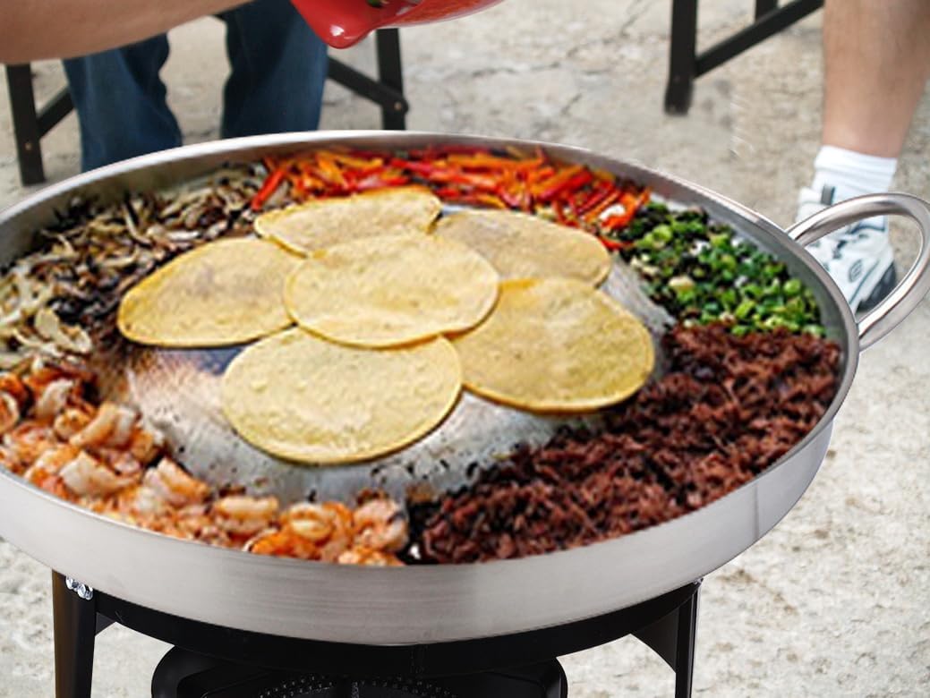 Bene Casa Stainless-Steel 22.4-inch Comal Pan, Belly Up, Rust Free Steel Convex Comal, Outdoor Cooking, Mexican Cuisine, Party Size, Comal,Pan and Serving Platter for Authentic Mexican, LARGE