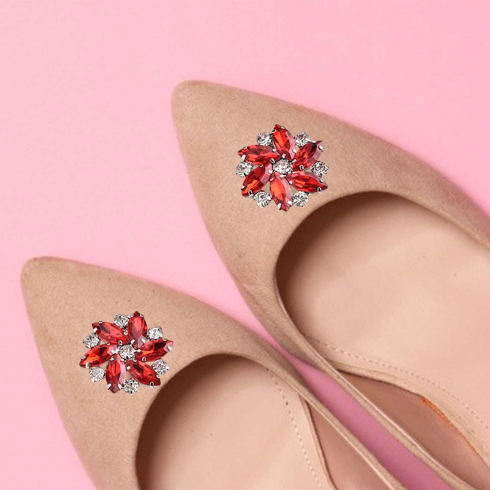F Fityle 2Pcs Elegant Rhinestone Clips s Jewelry Decoration Crystal Buckle Heels Diamond for Brooches Flat Boots, Red — view 7