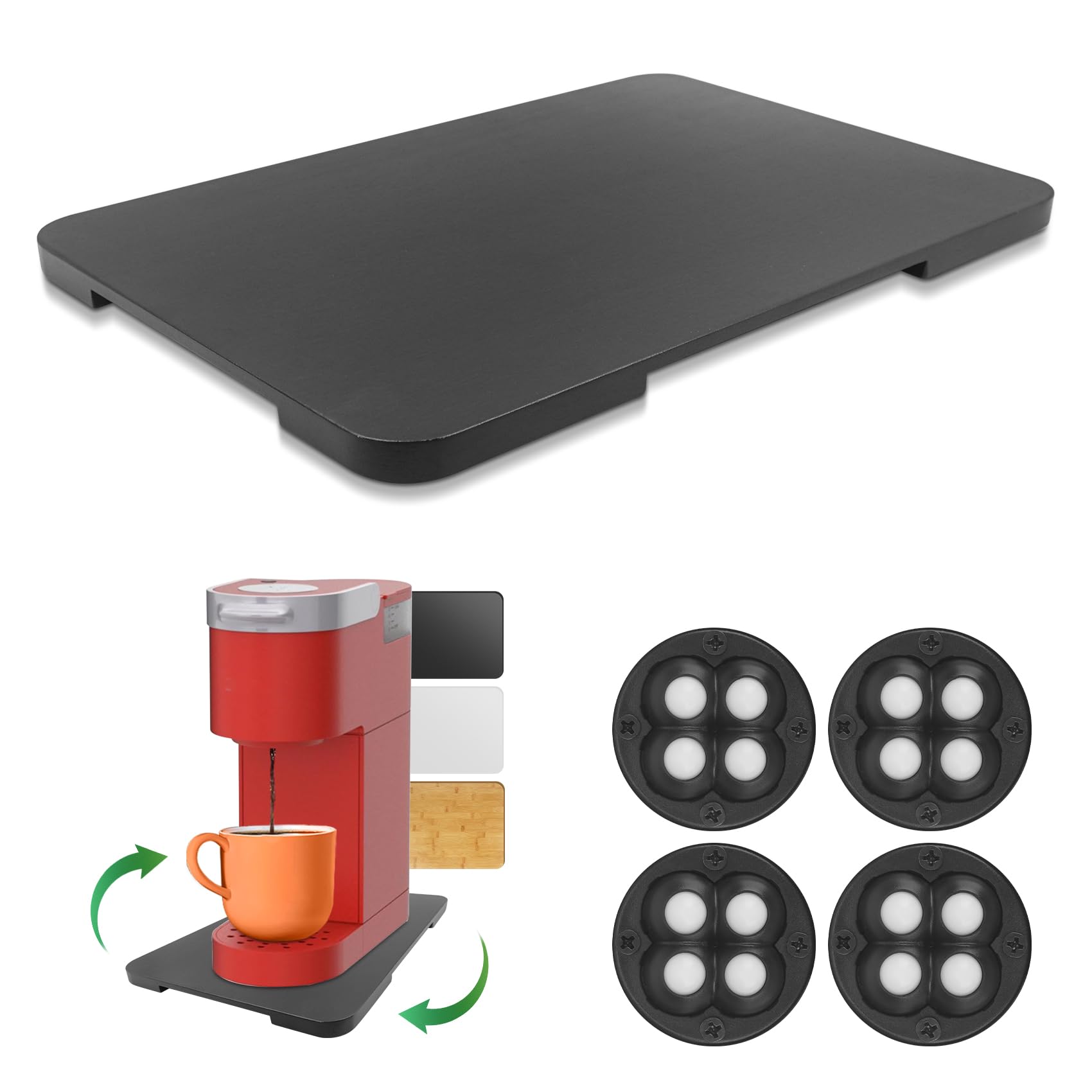 Photo 1 of 360° Rolling Tray Bamboo Appliance Slider, Appliance Sliders for Kitchen Appliances Sliding Tray for Coffee Maker Appliances Mat Easily from Under The Cabinet Black(13.9"×9.4")