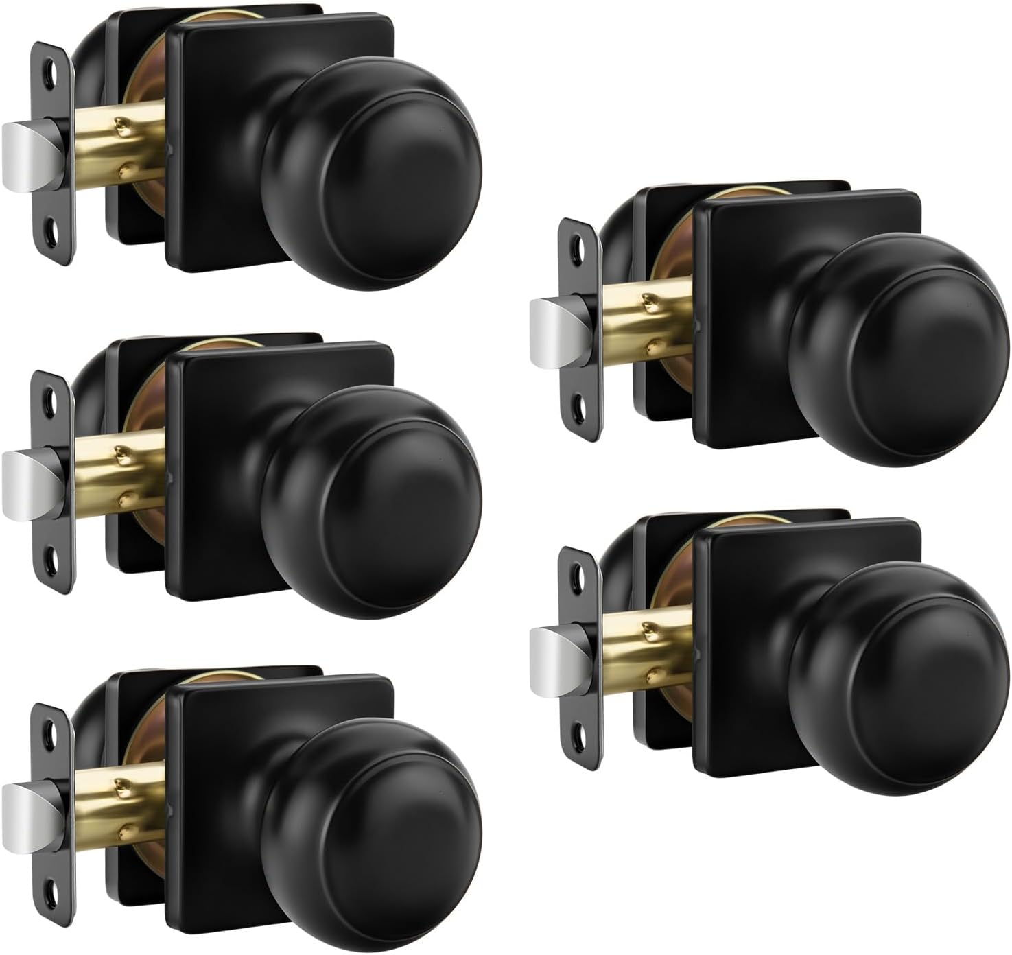 Haidms Matte Black Closet Door Knobs Interior, Passage Door Knobs Hallway No Lock, Black Square Door Knob 5 Pack