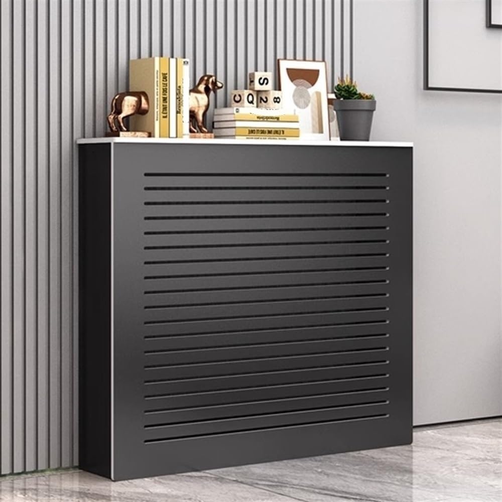 kwimebek Modern Slatted Design Radiator Cover, Black Heating Cover Cabinet with Top Storage Shelf, Radiator Covers for Bathroom, Bedroom, and Living