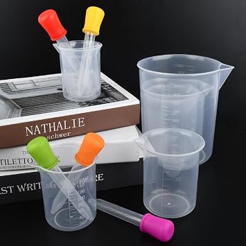 7-Piece Measuring Set - Heat Resistant Plastic Jugs & Beakers with Droppers for Cooking, Baking & Labs