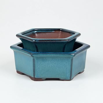 Bonsai Planter 2pc Small Succulent Glazed Pots 4.9 and 6.1 + 6 Soft Mesh Drainage Screens