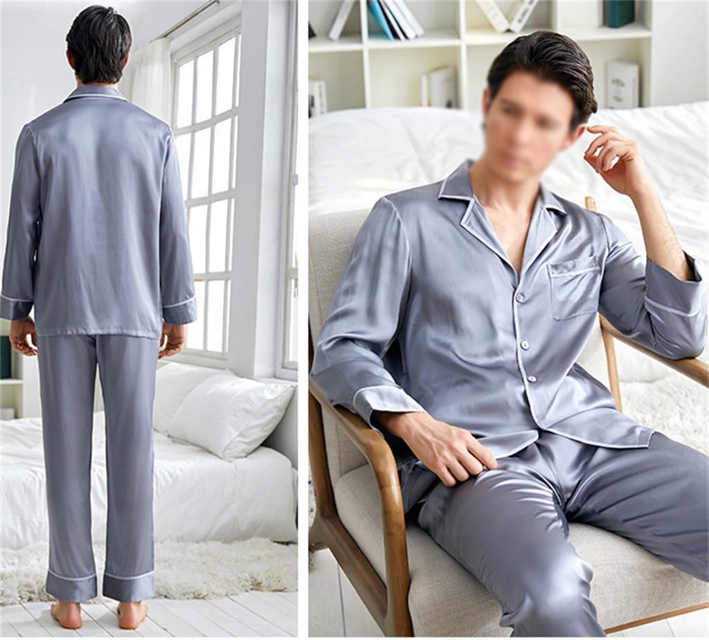 Silk Pajamas Couple Set For Men's Casual Home Clothing