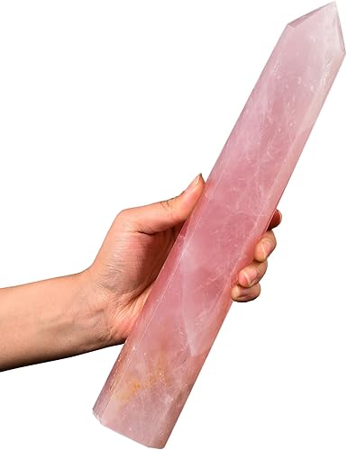 Miniatura 2 de AMOYSTONE Torre grande de obelisco de cristal curativo de cuarzo rosa con punta de varita de cristal, decoración de Reiki, regalos para
