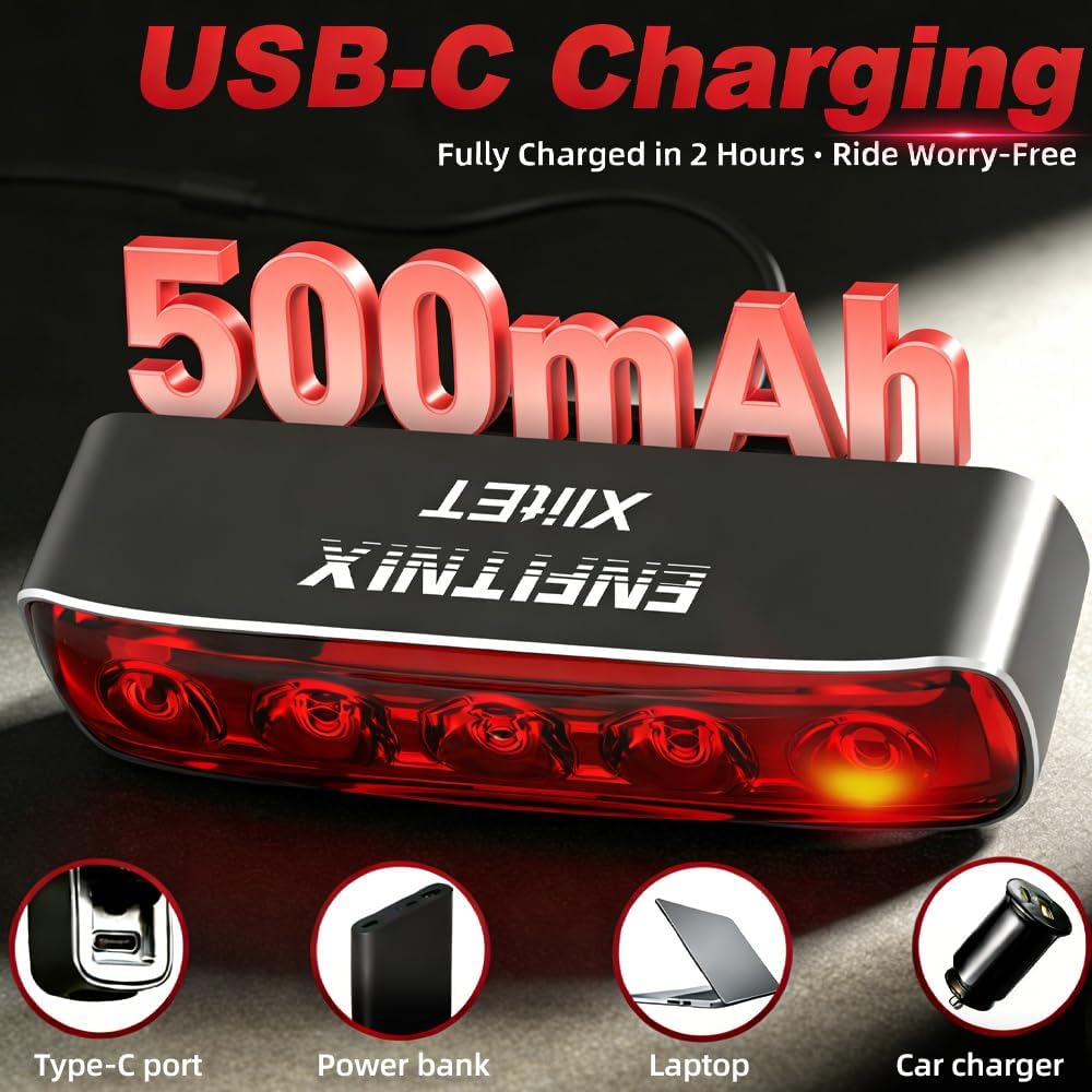 ENFITNIX XlitET Bike Tail Light,Brake Sensing,Auto On/Off,50 Lumen Ultra Bright Rear Bike Light,USB-C Rechargeable LED Bicycle Tail Lights,IPX5 Waterproof,Cycling Accessories Lights for Night Riding.