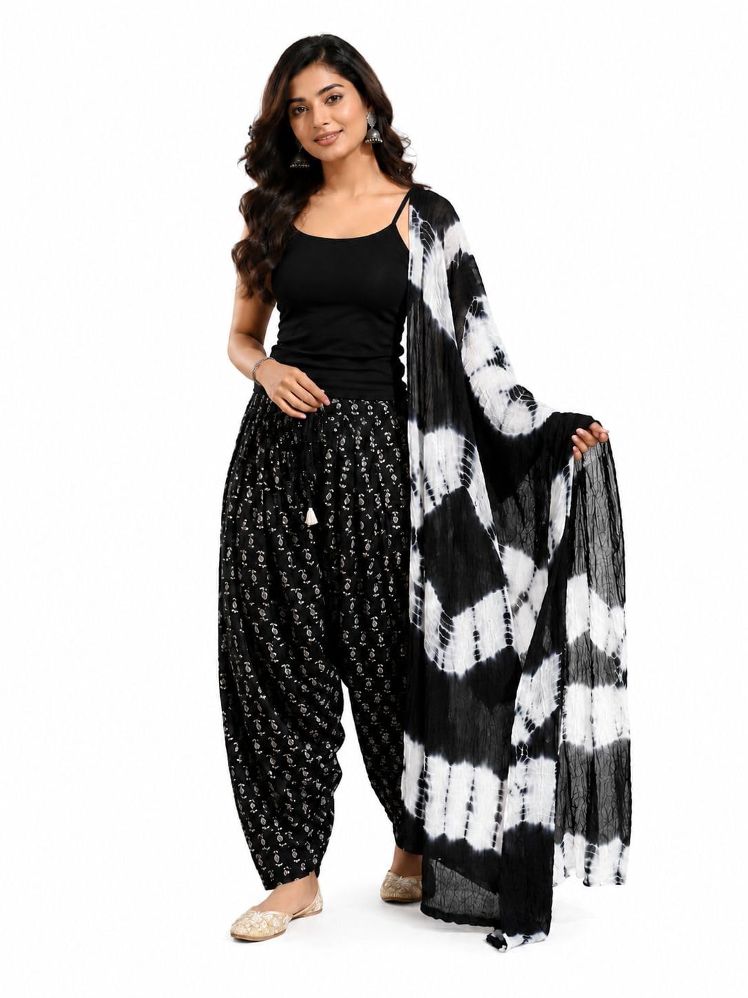 white tulips Designer Semi Patiala Salwar with Matching Dupatta | 100% Pure Cotton Punjabi Pleated Pants | Free Size Ethnic Wear | Printed Patiyala Salwar | Multicolor-picture-24