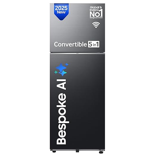 Samsung 419 L, 3 Star, Convertible 5-in-1, Digital Inverter, Frost Free Double Door, Bespoke AI WiFi Enabled Refrigerator (RT45DG6A4DB1HL, Black Matte/Black DOI)