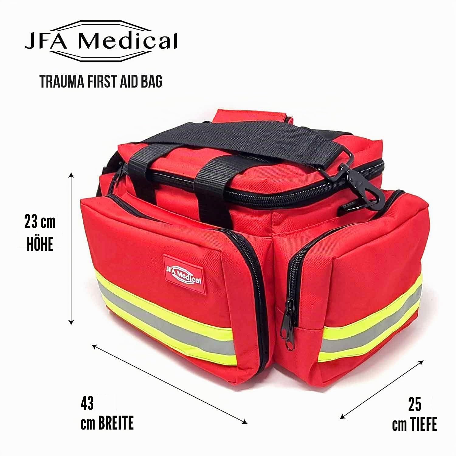 JFA Medical Erste-Hilfe-Tasche für Notfälle - Leere Trauma Notfalltasche mit Schultergurt, Reflektorstreifen und Reißverschlusstaschen