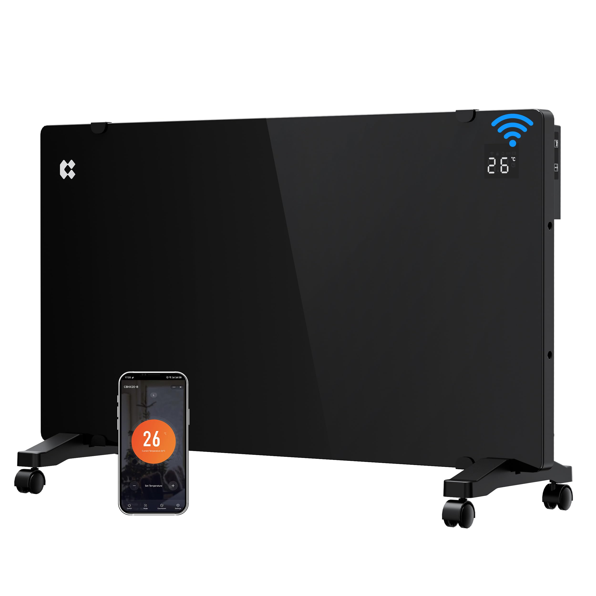 CIARRA CBHX20-B Radiateur Électrique 2000W WiFi PID, Élément X en alu