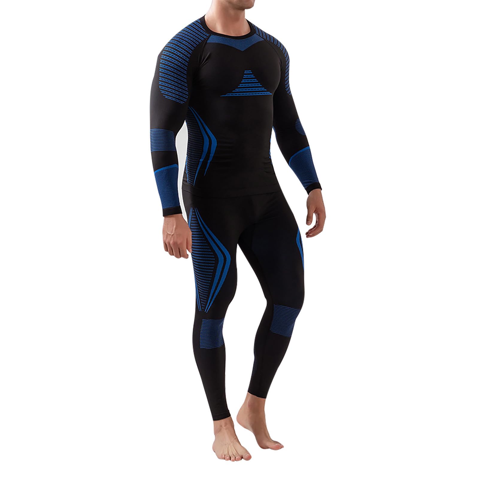 Thermounterwäsche Herren, 2 Teilig Funktionsunterwäsche Set Winter Skiunterwäsche Suit Atmungsaktiv Thermo Lange Unterwäsche Set Thermowäsche Unterhemd + Unterhose für Fahrrading, Fußball, Skifahren