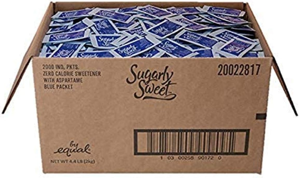 SUGARLY SWEET Zero Calorie Sweetener Packets with Aspartame, Sugar Substitute, Sugar Alternative, Blue Sweetener Packets, 2,000 Packets