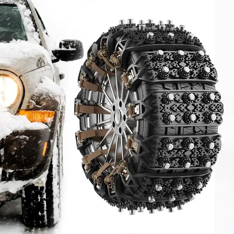 Catene da neve per auto, regolabili, universali, adatte per pneumatici larghi 165-275 mm, include 8 pezzi per una maggiore trazione e stabilità su strade innevate