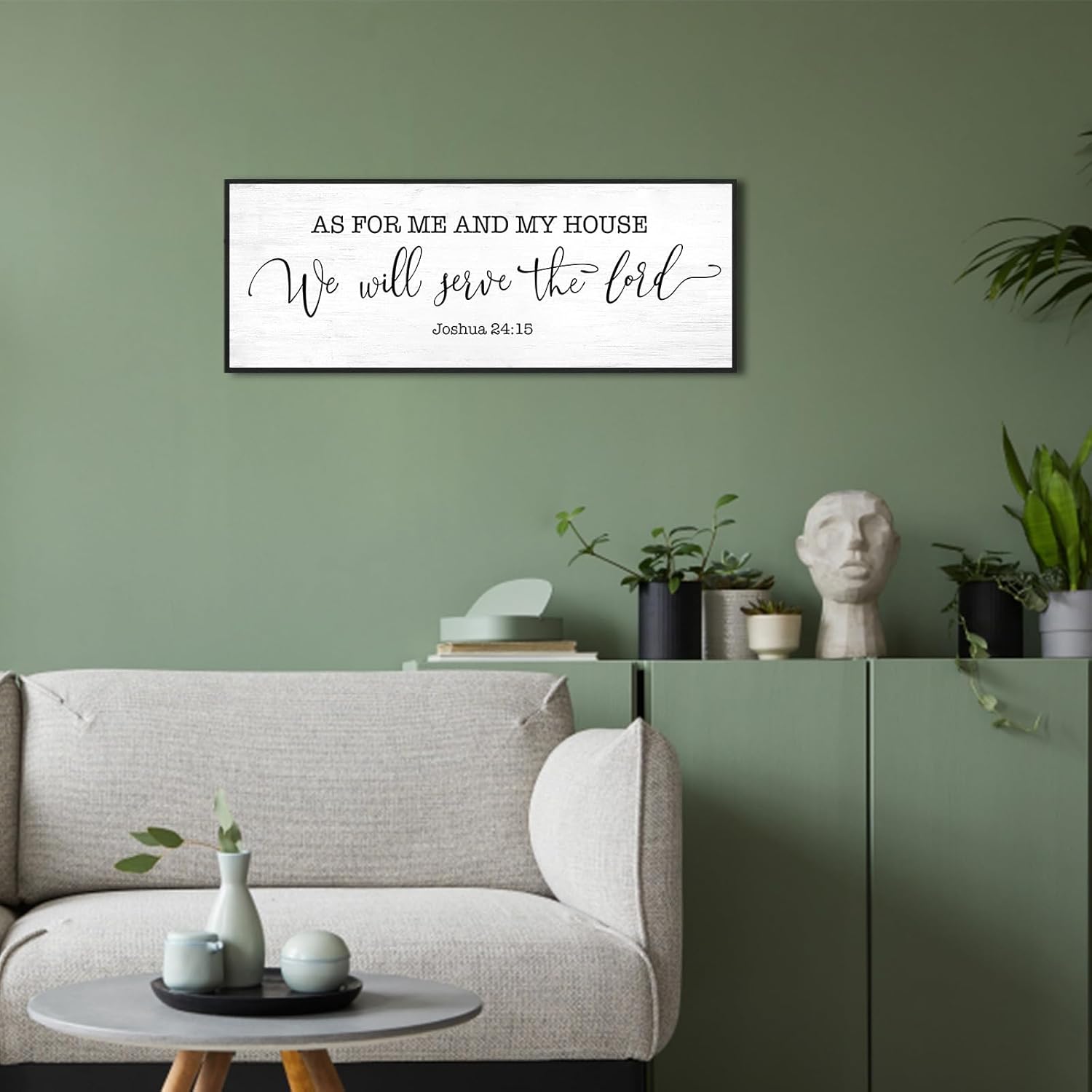 Framed Bible Verse Wall Art: As For Me and My House We Will Serve The Lord (Joshua 24:15) - 32x12 Inch Christian Scripture Canvas Print,Uplifting Sign for Living Room,Dining Room & Family Home Decor