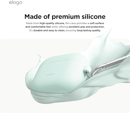 Miniatura 3 de elago Funda compatible con AirPods 4  Funda de silicona premium con mosquetón, soporta carga inalámbrica, resistente a golpes, protección completa,