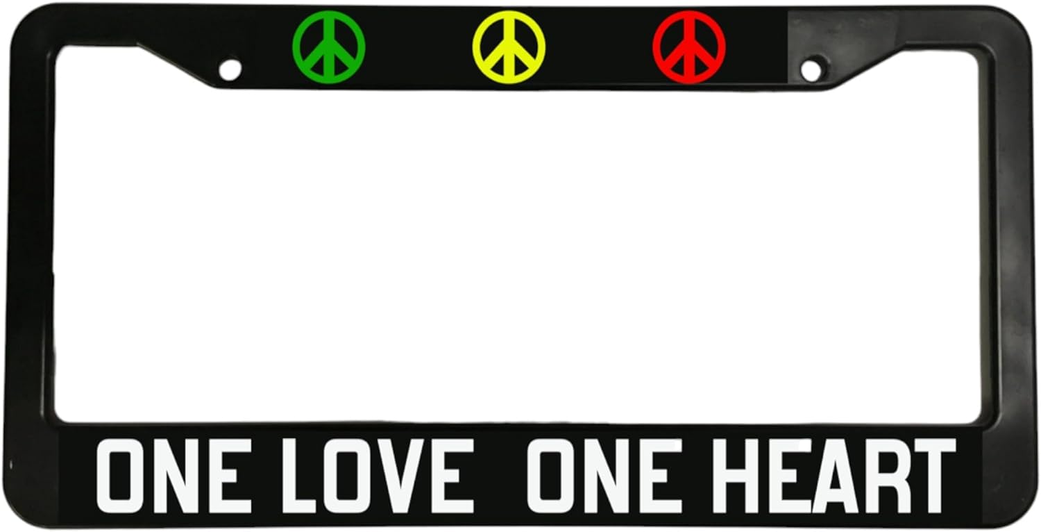 Holder for Car License Plate for One Love One Heart Bob Marley Glossy Black License Plate Frame