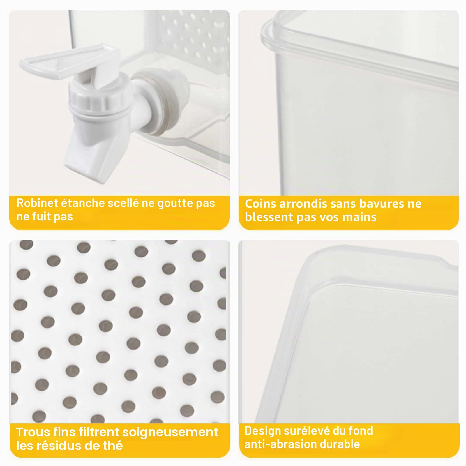 Distributeur de boisson en plastique de 3,5 L avec robinet et filtre pour réfrigérateur, limonade, jus, eau avec couvercle pour fêtes, mariages, Blanc, 1 pièce