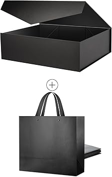 PACKHOME 1 Extra Large Gift Box 17x14.5x5.5 Inches, 6 Extra Large Gift Bags 17.5x6x16 Inches Black