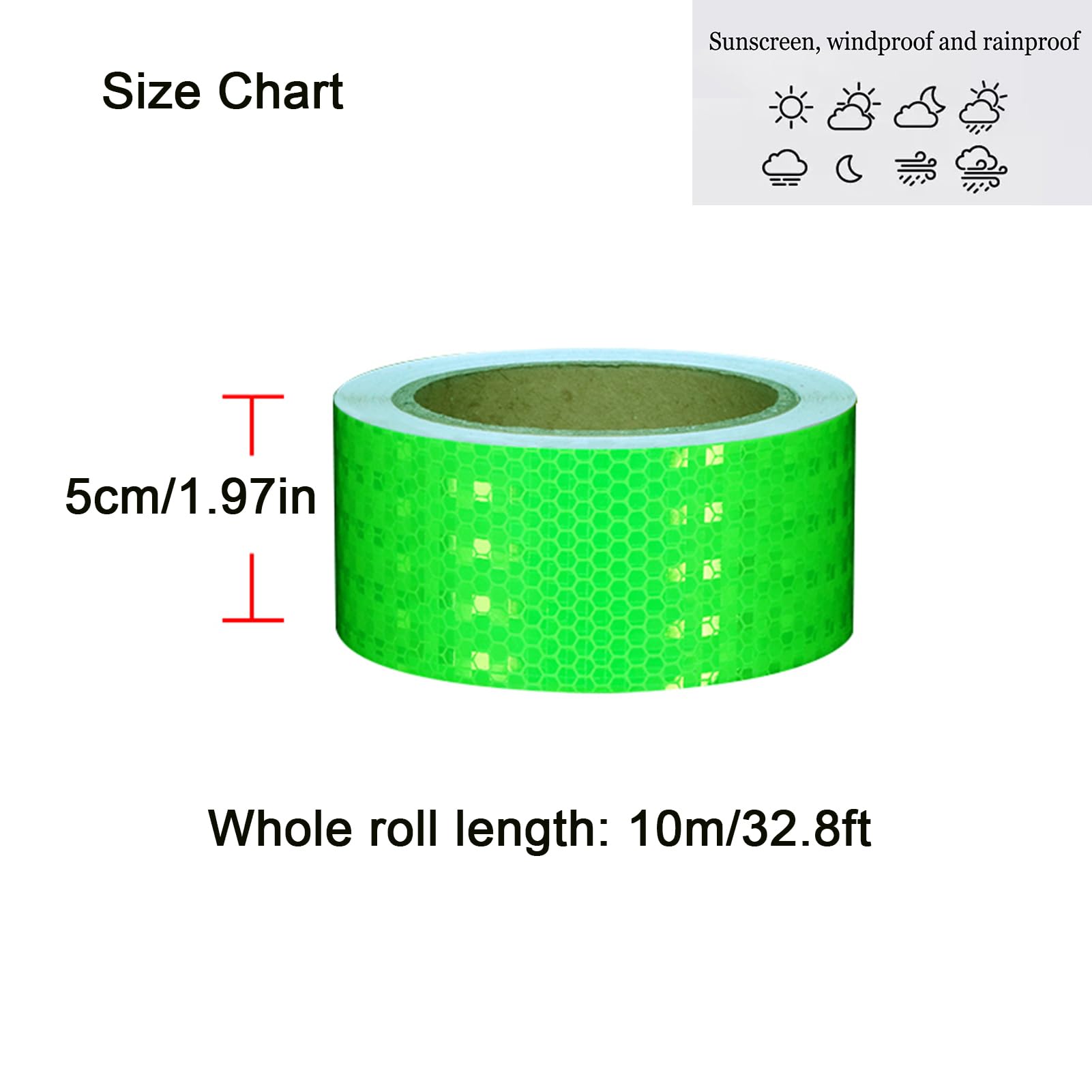 Cinta reflectante de seguridad adhesiva, pegatinas reflectantes for remolques, camiones, exteriores, visibilidad, tiras de cinta reflectora impermeables, 2 pulgadas x 32,8 pies, color rojo(Green)