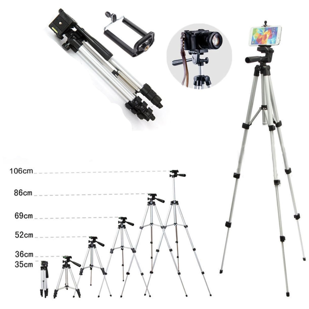 Cavalletto per Fotocamera e Smartphone Argento 4 Giunti