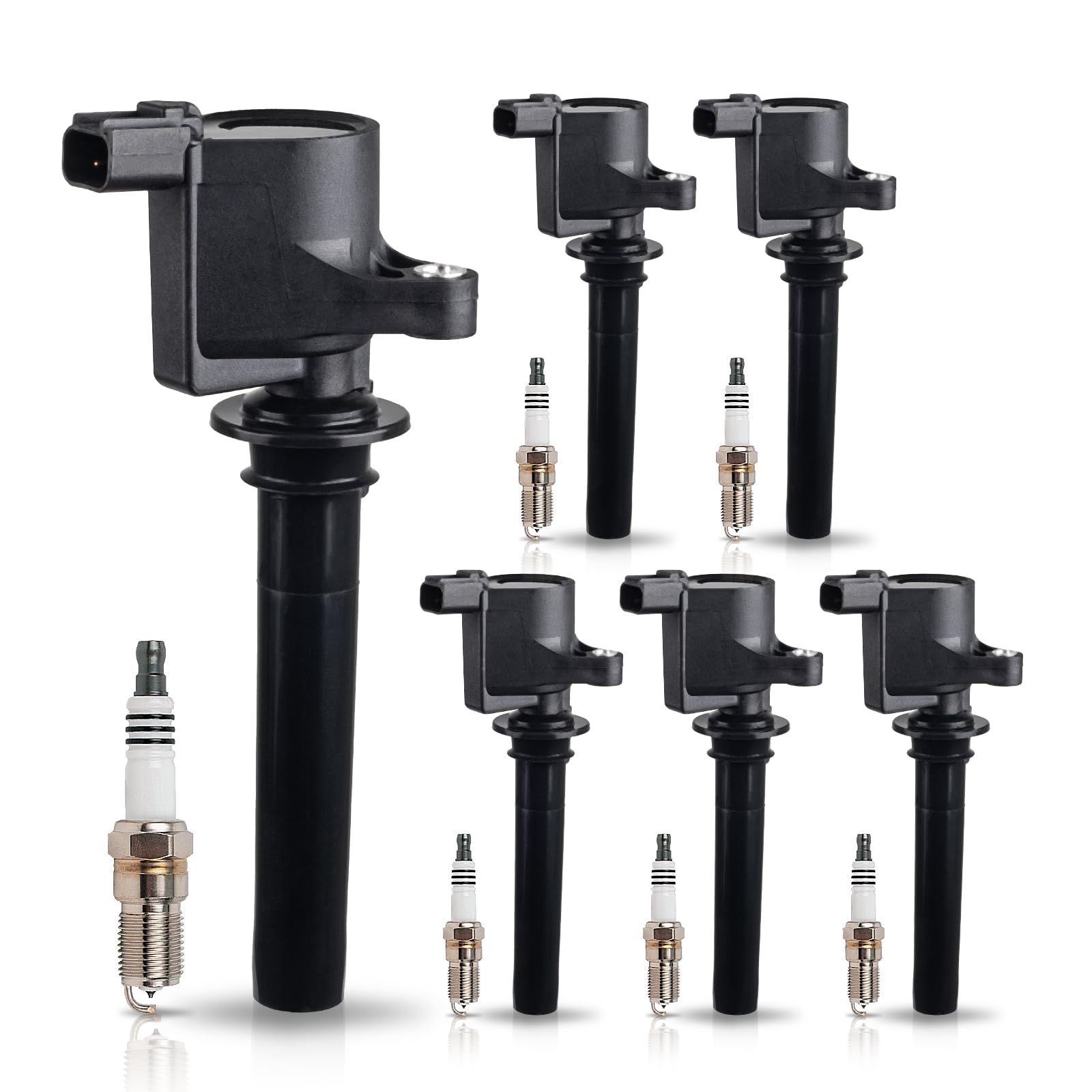 DG500 Ignition Coil Pack Spark Plugs Compatible with 3.0L 2001 2002 2003 2004 2005 2006 2007 2008 Ford Escape Freestyles Taurus 500 Five Hundred Mazda Tribute Mercury Mariner Montego Sable Set of 6