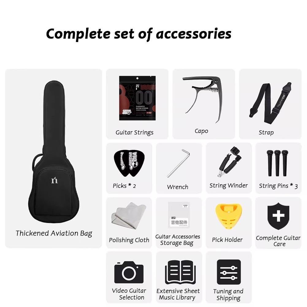 Guitarra Folk De 38 Pulgadas De Fibra De Carbono, Guitarras Acústicas Con Cutaway Fabricada Con Material Compuesto De Fibra De Carbono Mediante Moldeo Integrado(Black)