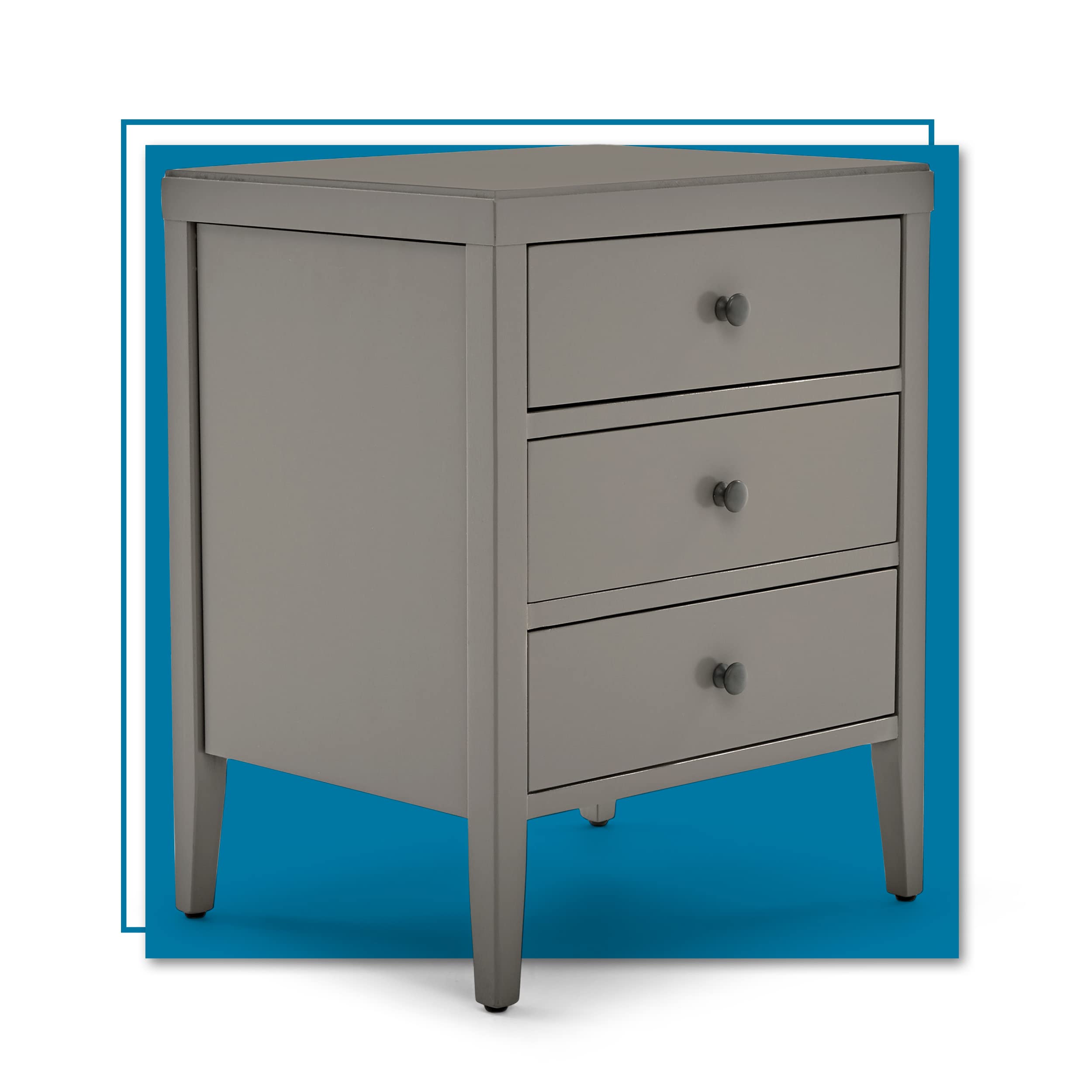 ClickDecor Finley Solid Wood 3 Drawer Nightstand, Modern Storage Cabinet for Bedroom or Living Room, 18.5" Table Width, Fully Assembled, Gray