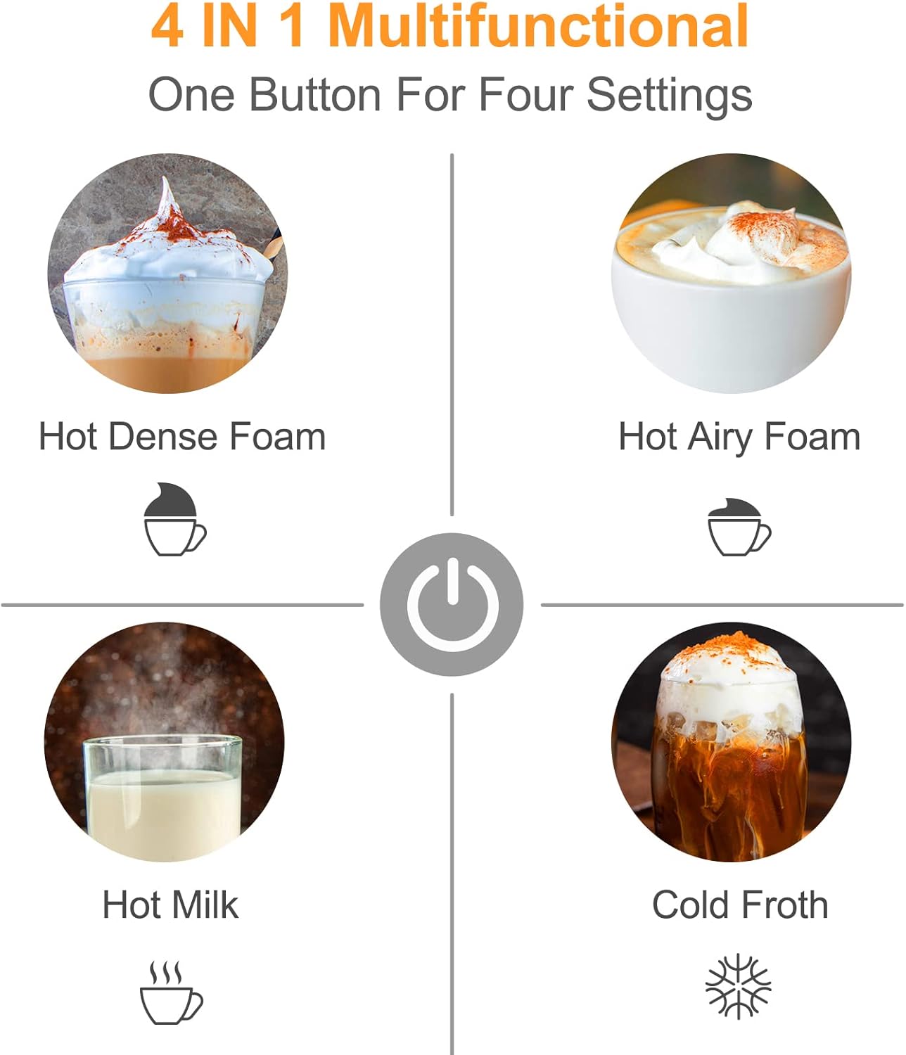 Huogary Electric Milk Frother and Steamer - 4 In 1 Hot and Cold Foam Maker, 10.1-ounce Large Capacity, Automatic Milk Warmer for Lattes, Stainless Steel(Include two whisks): Home & Kitchen