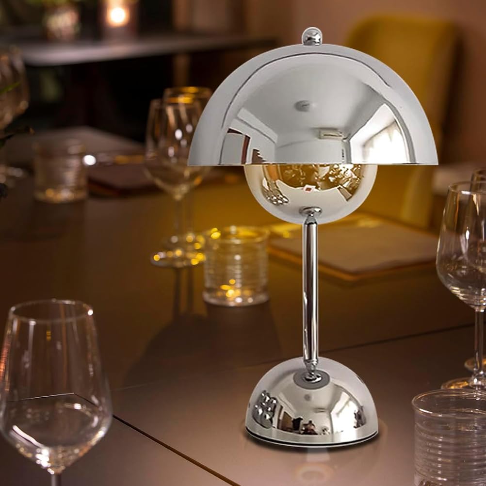 AoLa Lampada da tavolo fungo ricaricabile argento, lampada da tavolo senza fili dimmerabile con controllo touch ricaricabile tramite USB batteria 1200mAh lampada da comodino lampada a fungo