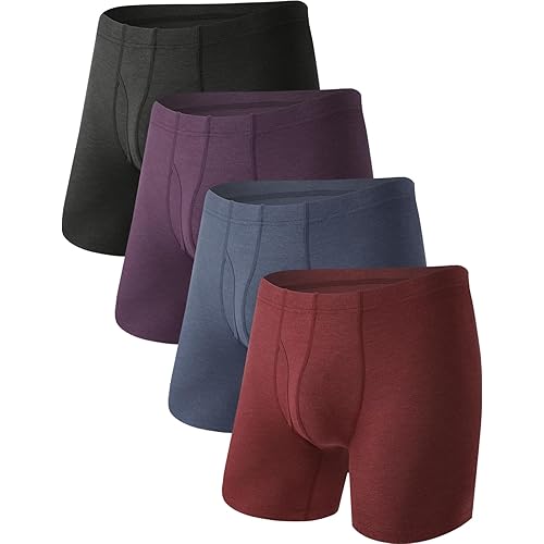 BAMBOO COOL Men's Ultra ComfortSoft Underwear, Moisture Wicking & Breathable No Ride Up Boxer Briefs with Fly, Multipack