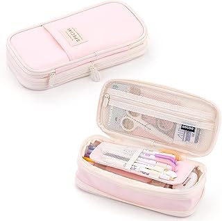 Large Capacity Pencil Case Pen Bag with Zipper, Portable Aesthetic Kawaii Cute Pencil Cases Pencil Pouch Makeup Bag travel bag Small Zipper Pouch Art Craft Pouch (Pink)