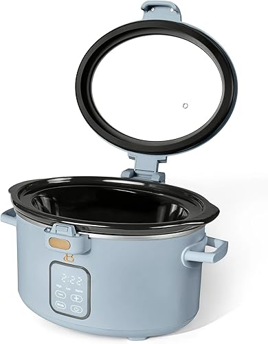 Miniatura 6 de Hermosa olla de cocción lenta programable de 4 cuartos con tapa de bloqueo con bisagras y pantalla táctil, 3 ajustes de calor  4 ajustes de