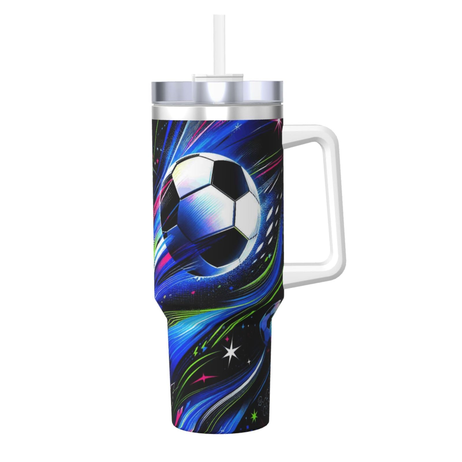 Vaso aislado de 40 oz Abstract Soccer, el regalo ideal de fútbol con asa y pajilla