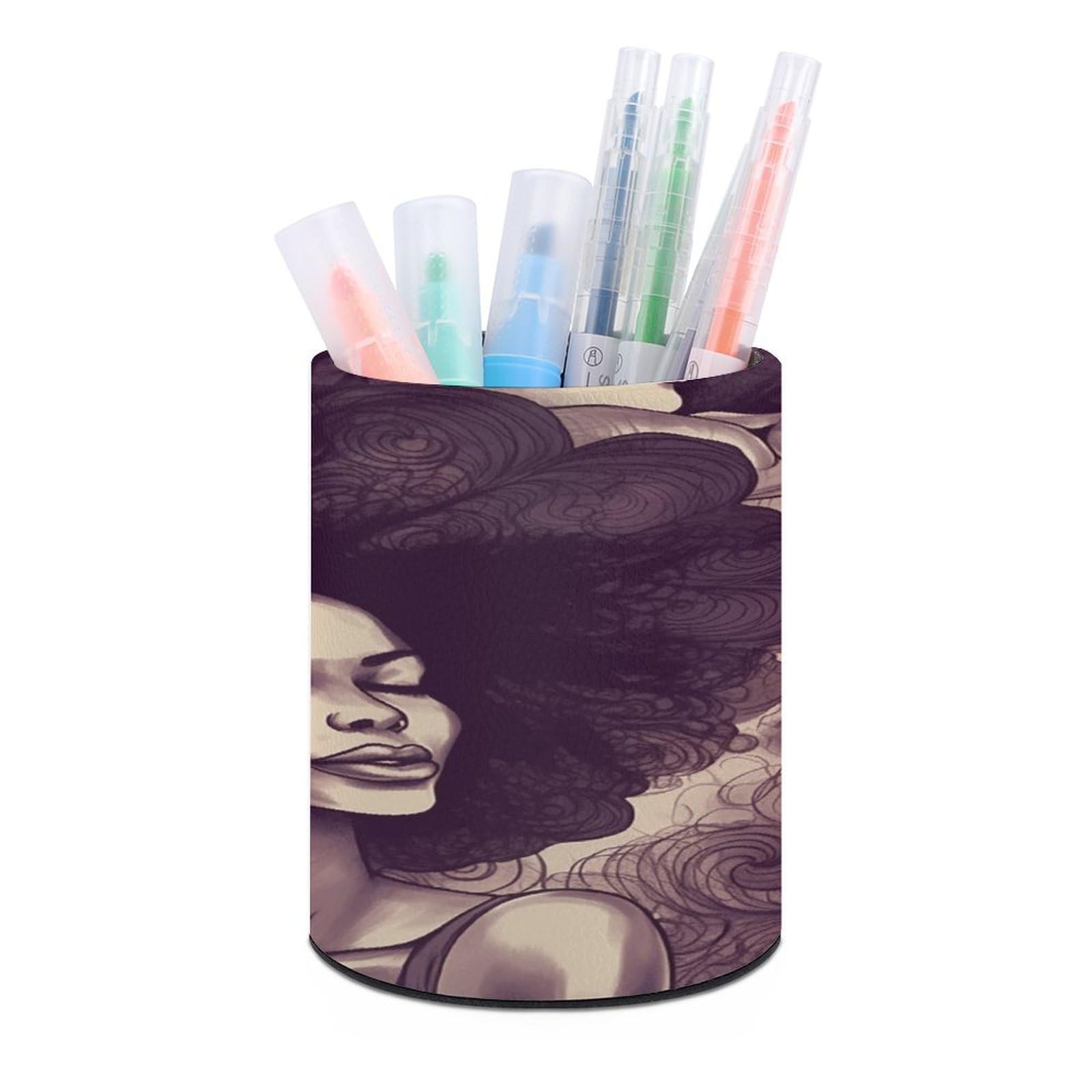 VstaDank African Hair Black Women Pen Holder for Desk Makeup Brush Holders Stylish Pen Cup Cute Pencil Cup Round Pencil Holder Decor Brush Scissor Holders for Multifunctional Office Supplies