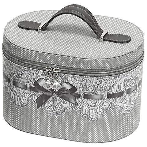 Mathilde M Vanity Case Oval Rigid Chic Lace Grey - Make-Up Toiletry Bag for Women Cover