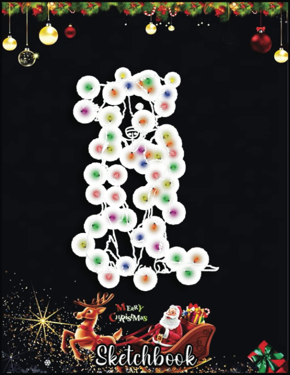 Christmas Sketch Book: Border Collie Santa Christmas Tree Lights Xmas Gifts, 120 Pages Help You Design Your Ideas Size 8.5 x 11 Inches