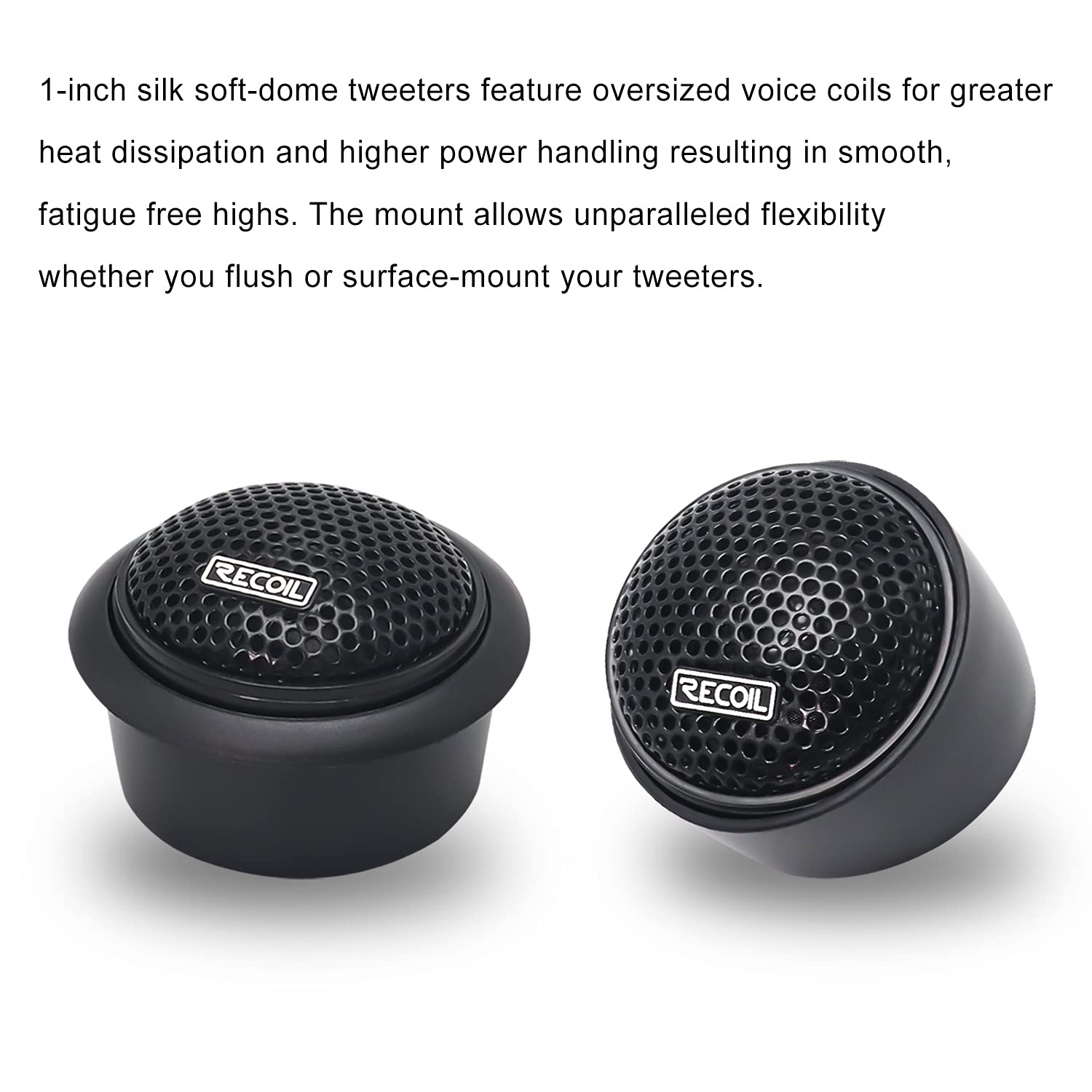 RECOIL RET1 Echo Serie 1-Zoll-Hochtöner (45 mm) mit Neodym-Seidenkalotte – Paar Hochtöner für Auto-Komponenten-Audiosystem mit integriertem 3-Stufen-Filter