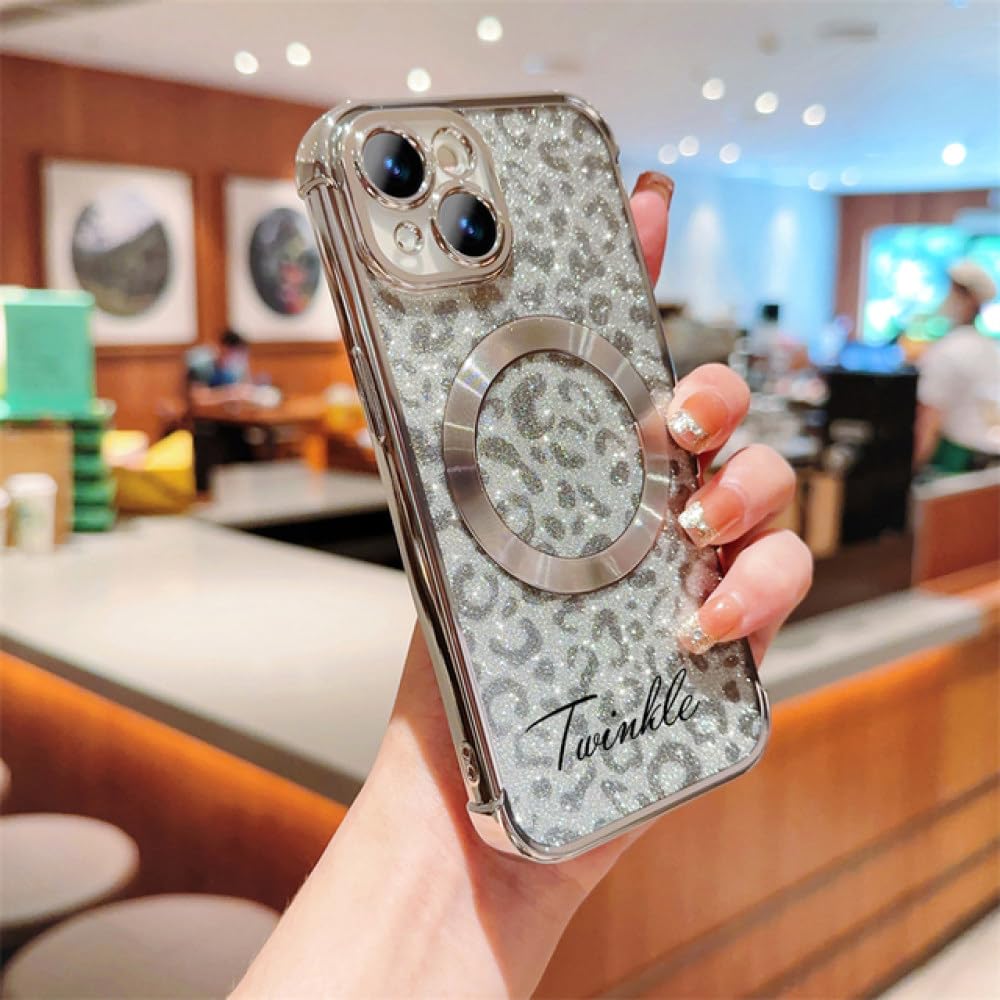 Coque iPhone 14 Pro Max à paillettes léopard charge sans fil MagSafe - 7