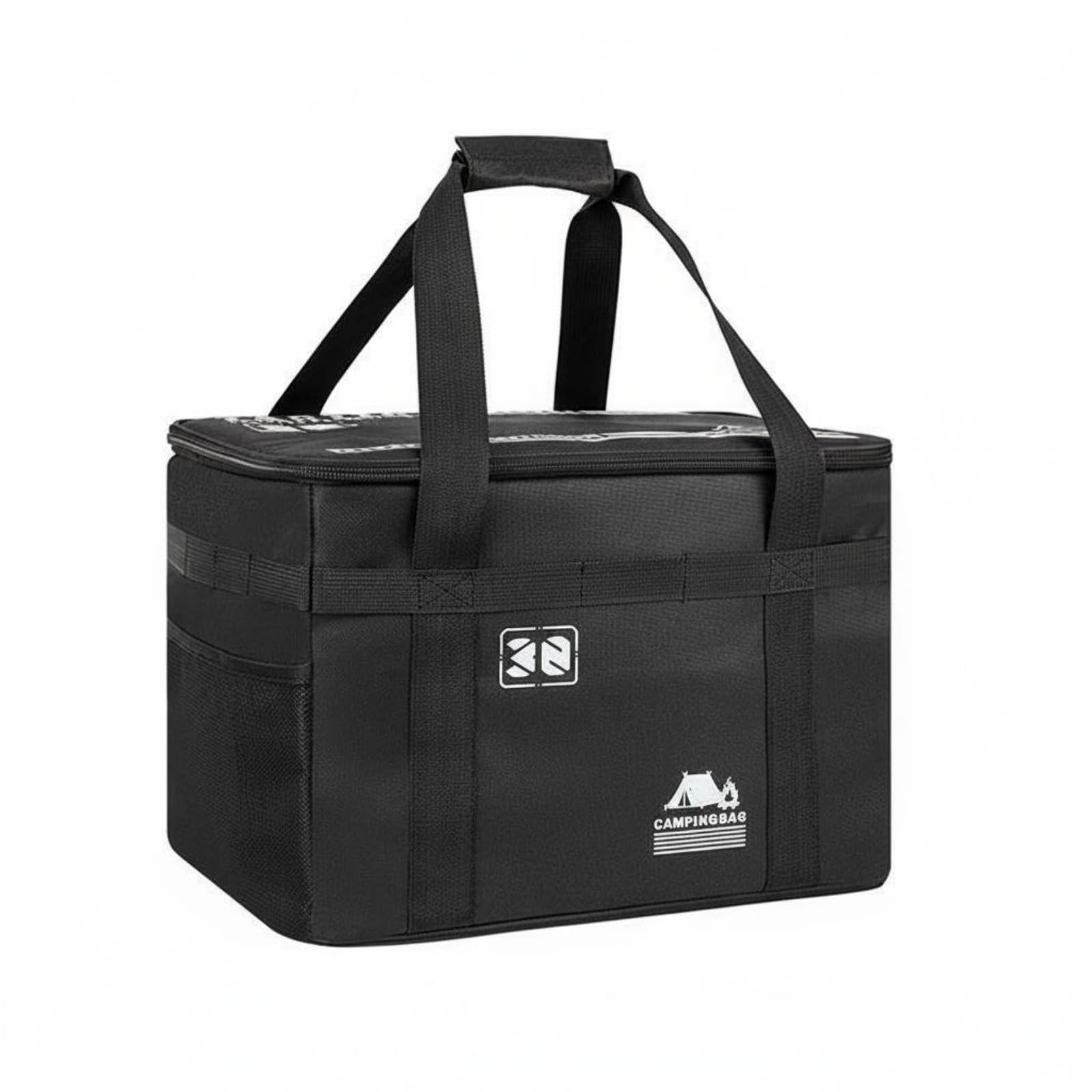 Wear-Resistant Camping Cookware Storage Bag Adjustable Dividers Outdoor Kitchen Organizer Waterproof Material Portable Camp Storage Box MOLLE Strapping for Campers, Car Travel, Black, 30L-image-27