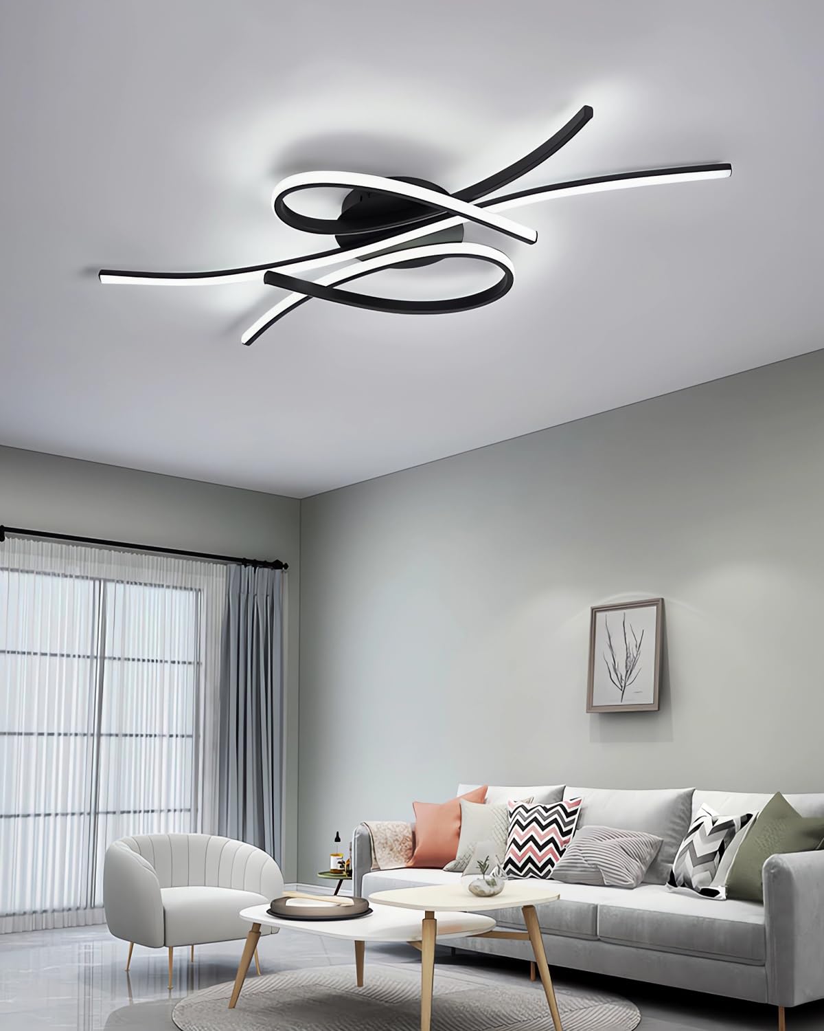 Lampa sufitowa Nowoczesna lampa sufitowa LED Ściemnialne oświetlenie salonu z pilotem Lampa sufitowa do sypialni Czarna/złota do salonu Jadalnia Pokój do nauki itp. 3000k-6000k (czarny, 80cm)
