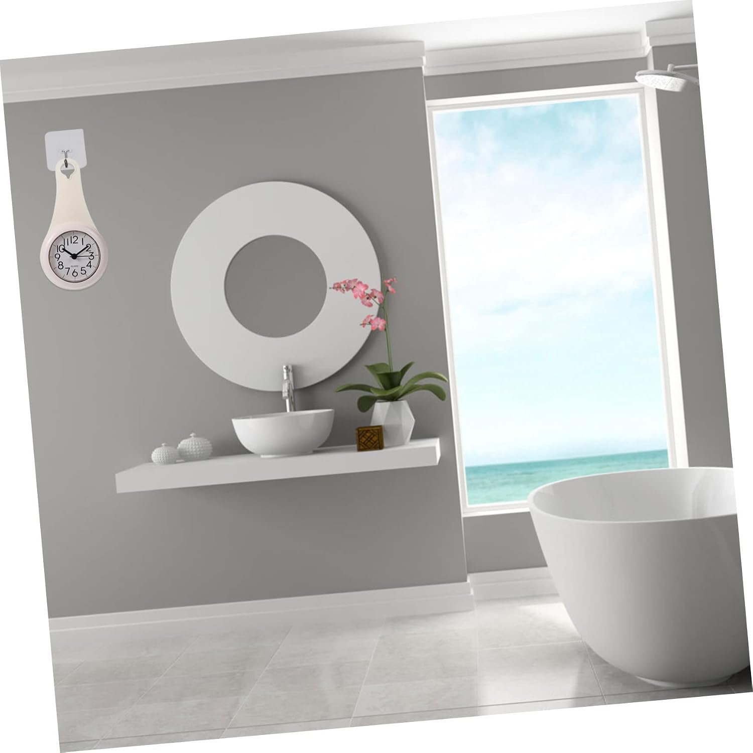 Shower Clock Cup Silent Battery Operated Bathroom Wall Clock for Easy Installation and Reading for Home Kitchen and Shower Use
