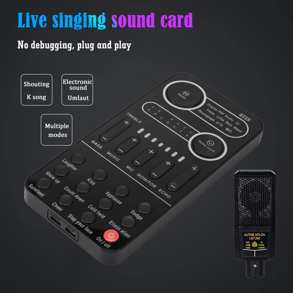 Tragbarer Sprachwechsler mit mehreren Audio-Effekten, kompatibel mit Live-Sound-Wechselkarte, Handy, PC, Tablet, Lautsprecher-Gerät (D 15 x 7,6 x 1,2 cm)