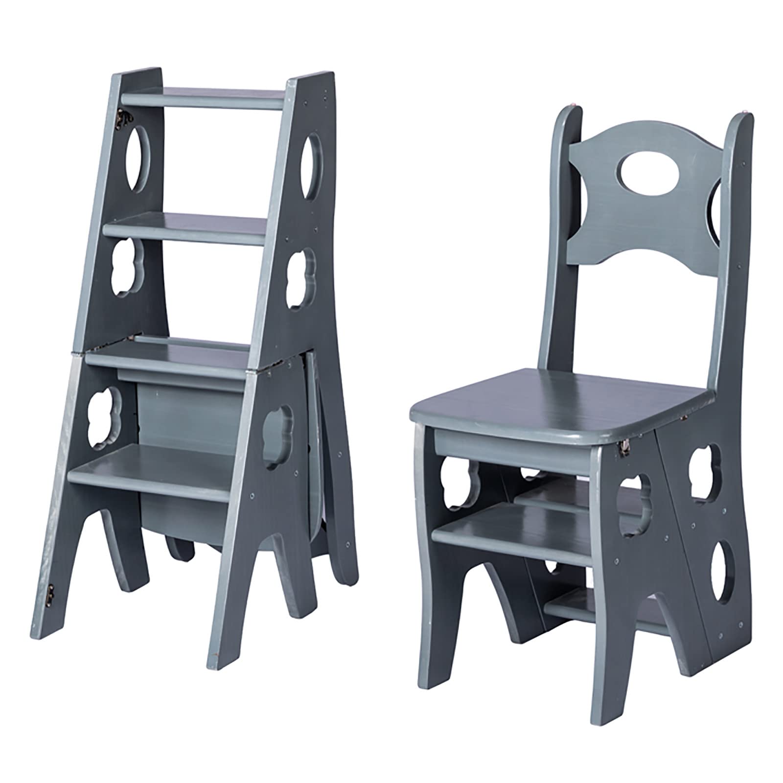 Échelle multifonctionnelle de bibliothèque en bois pliable avec marchepied stable