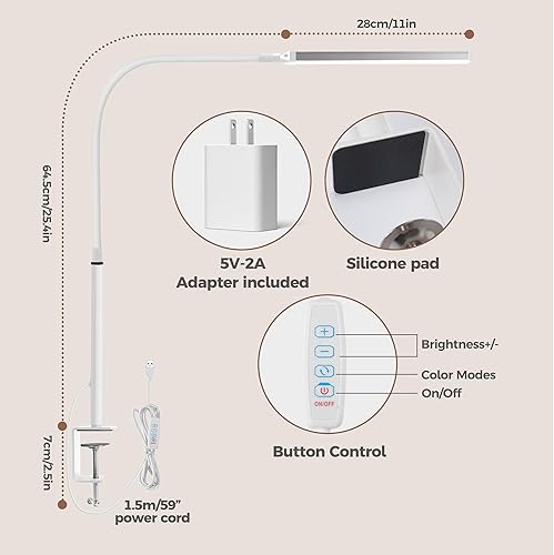 Miniatura 4 de Lámpara de escritorio LED para oficina en casa, luz de escritorio para el cuidado de los ojos con abrazadera, luz de clip para la lectura, 3 modos